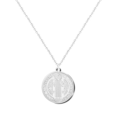 cotigo- Collar de virgen acero inoxidable, santos de España, catolico, religion, Patrona España, Patron España, regalo mujer, hombre, regalo para abuela. (SAN BENITO MODELO 1)