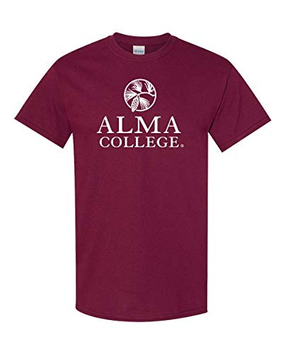 CreateMyTee | Alma College 1 Color Full Logo Adult T-Shirt | Alma College Scotty Student and Alumni Mens/Womens T-Shirt (Maroon, Medium)