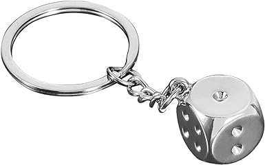 Bright Silver Creative Metal Six-sided Dice Car Keychain Alloy Key Ring Pendant Decor Gift,Car Keychain Accessories and Charms for Women Men