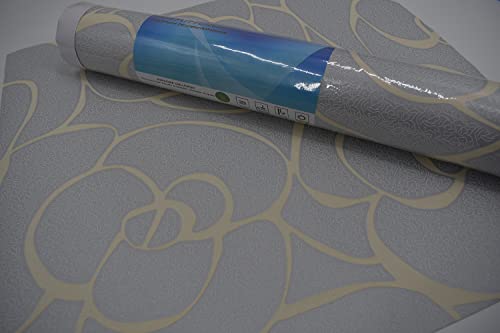 MEAIHOME Modern Simplicity 3D Rose Pattern Non-Woven Flocking Deep Embossed for Living Room Bedroom Wallpaper Roll 0.53m (1.73' W) x 10m (32.8' L) = 5.3㎡ (57 sq.ft) Non-Pasted (Light Blue) - Image 2