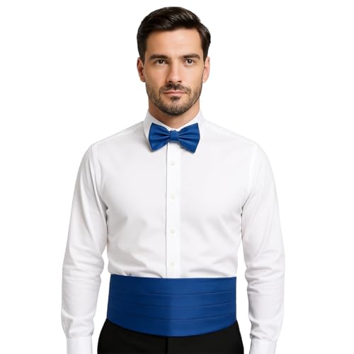 Image of TIE STUDIO Men's cummerbund, pocket square bowtie combo | micro | Superior finishing | Packaging - White Box | Size - adjustable & standard | pack of 3 |