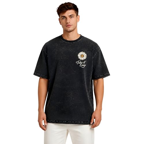 Image of Amazon Brand - Anarva Men's Oversized Acid Wash T-Shirt | Premium Cotton Relaxed Fit | Drop Shoulder Half Sleeve Casual Streetwear Tee for Men