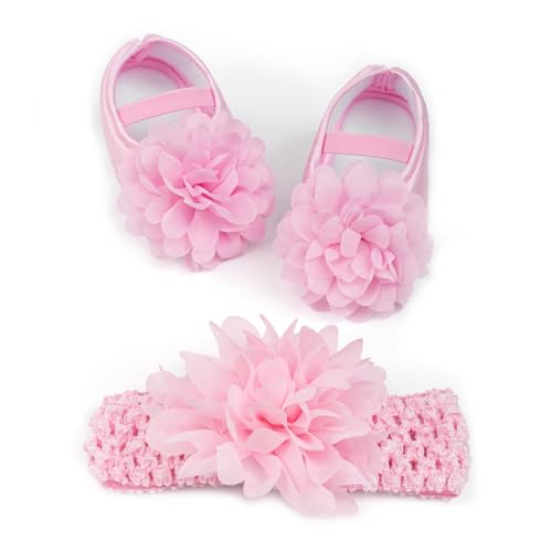 Image of HsdsBebe 2pcs/Set Newborn Baby Girl Princess Mary Jane Shoes Toddler Infant Wedding Dress Flat Shoes with Free Headband