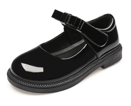 Girls' Mary Jane School Uniform Shoes Black Leather Princess Ballet Flats for Toddler/Little Kid