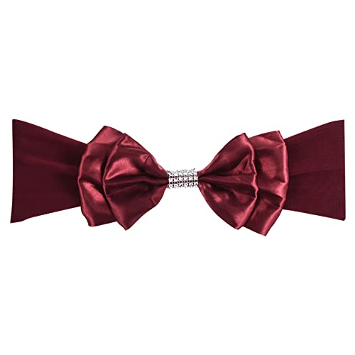 PATIKIL 12"x8" Chair Sash Bow, 10 Pack Spandex Stretch Chair Cover Bands Sashes with Bow Knot for Wedding Banquet Decorations Burgundy
