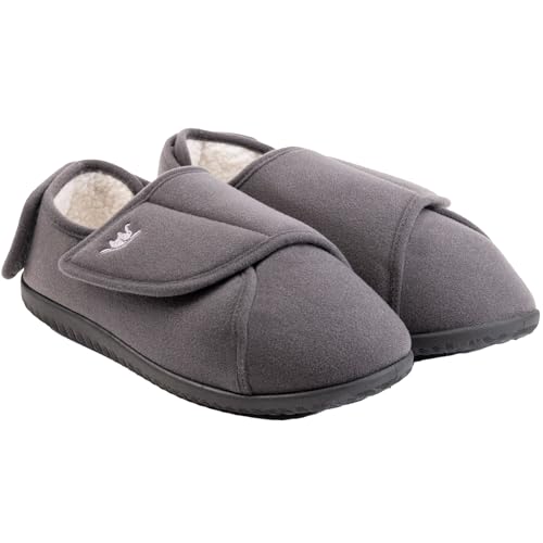 Women's Wide, Extra Wide 80-D Memory Foam Diabetic Slipper with Adjustable Closure Anti Slip Sole, Warm Plush Fleece Arthritis Edema Swollen Diabetic House Shoes