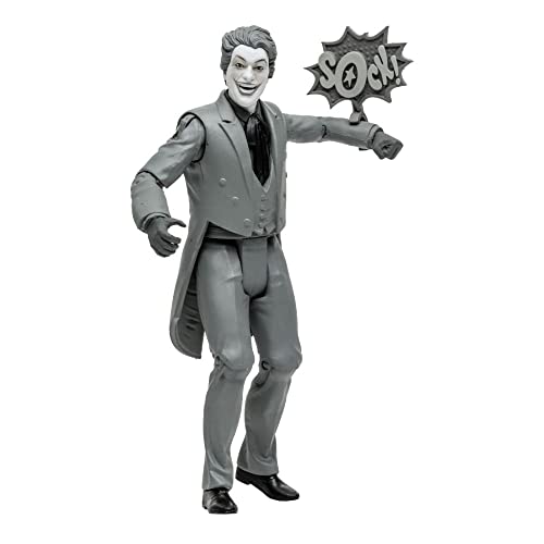 McFarlane Toys, DC Multiverse, 5-inch DC Retro The Joker (Black and White) Action Figure with Action Word Bubbles