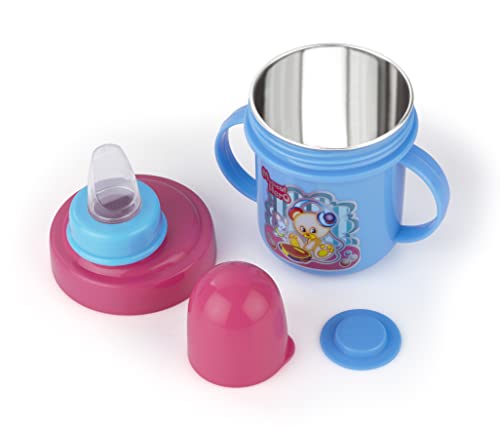 Image of Zerya Hippo Stainless Steel Baby Spout Sipper Cup for Kids /Toddler with Soft Silicone 250 ML (SkyBlue)