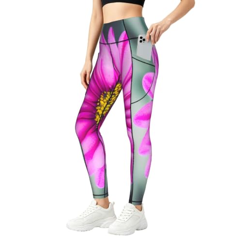 Pantalones de yoga opacos con estampado de flores rosas mallas deportivas fitness correr