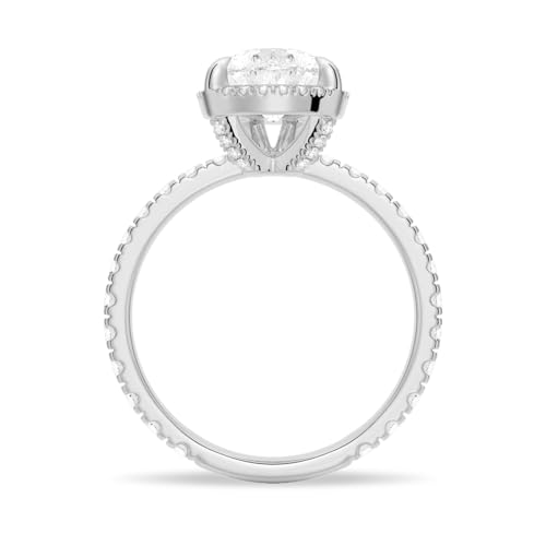 MSBLUE 2ct Pear Cut Moissanite Halo Engagement Ring, 14K White Gold Vermeil, Rhodium Finish2