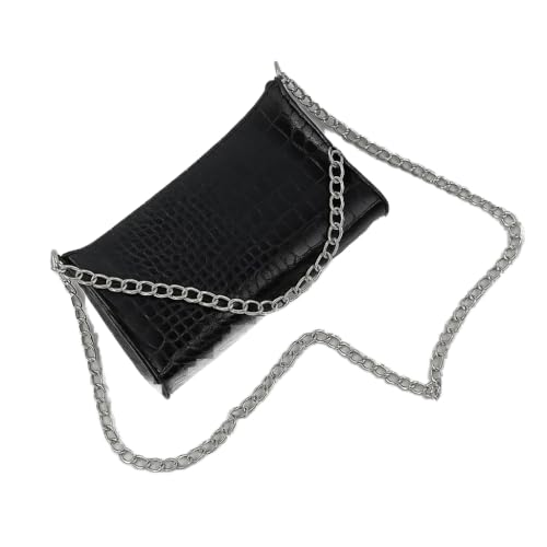 Bolsa Feminina Transversal Inspiração Zadig 2 Alça de Corrente Bag Corrente Dupla Festa Casual (Preto com Prata)