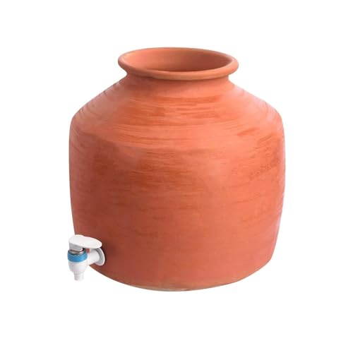 Image of VISMAYS Handmade Clay Water Pot with Tap 18 Litre Mitti Ka Matka Surahi Ghada Terracotta Water Storage Pot Natural Clay Water Cooler Traditional Earthen Pot for Drinking Water Home Kitchen