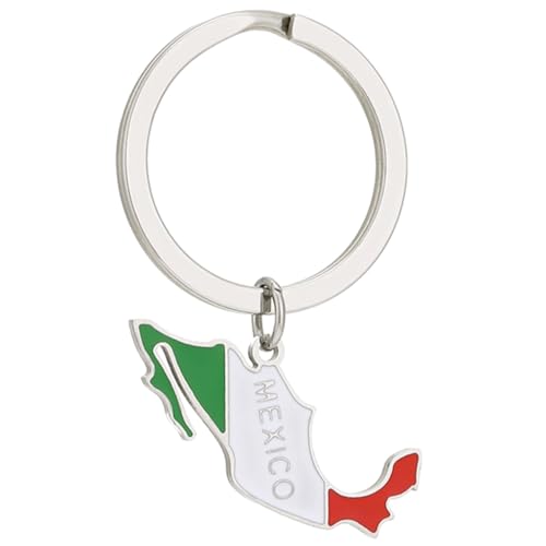 JSGHGDF Porte-clés en acier inoxydable avec motif carte du Mexique et drapeau du Mexique, Argenté., taille unique