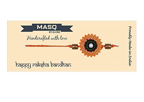 Image of MASQ by Q-One Designer Rakhi Combo Set with Roli Chawal & Moli for Men (Pack of 3) | Embroidered Handcrafted Raksha Bandhan Bracelet for Brother