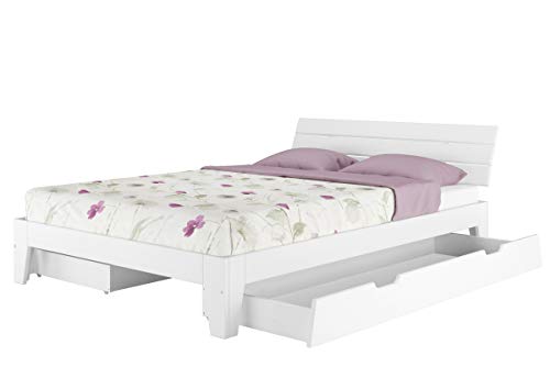 Erst-Holz Doppelbett mit Rollrost 140x200 Futonbett Bettgestell Holzbett Massivholz Kiefer Weiß 60.54-14 W – Bild 8