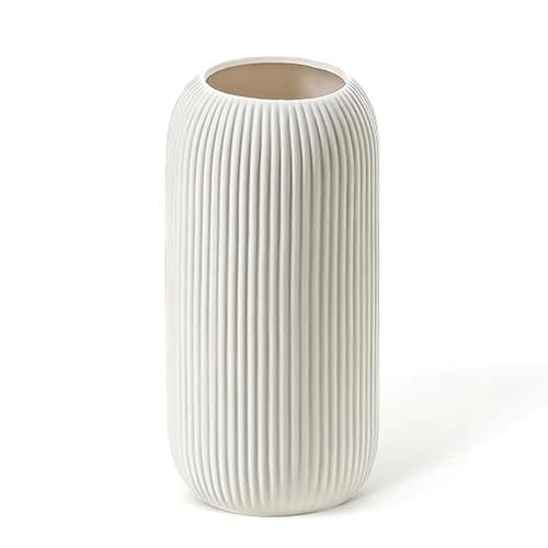 Anquephd 20cm White Ceramic Vases for Pampas Grass Minimalist Style Flower Vase for Modern Decor for Entryway Bookshelf Fireplace Shelf Decorative(White 20CM)