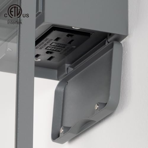 Image of mirrea 18 inch Classic Outdoor Wall Sconce with Built-in GFCI Outlet 1 Light in Matte Gray Rectangular Metal Frame and Clear Glass Shade Waterproof Porch Light Patio Light