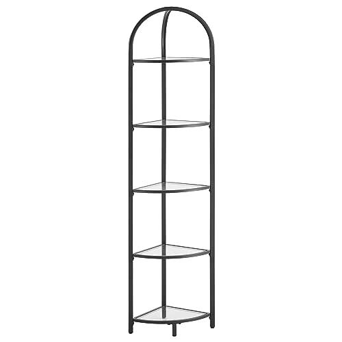 Vasagle LGT810B61 Estantería esquinera de 5 Niveles, estantería para Plantas, Estante de pie, estantes de Vidrio Templado, Marco de Acero, Moderno, para Sala de Estar, Cocina, Color Negro clásico
