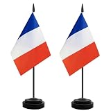 HOMAVEL 2 Pcs Drapeau France Mini Table 21x14cm Supporteur 2026   Petit Drapeau Français avec Support pour Coupe du Monde 2026, Décoration Fan Zone, Bureau, Voiture & Supporteur de l'Équipe de France