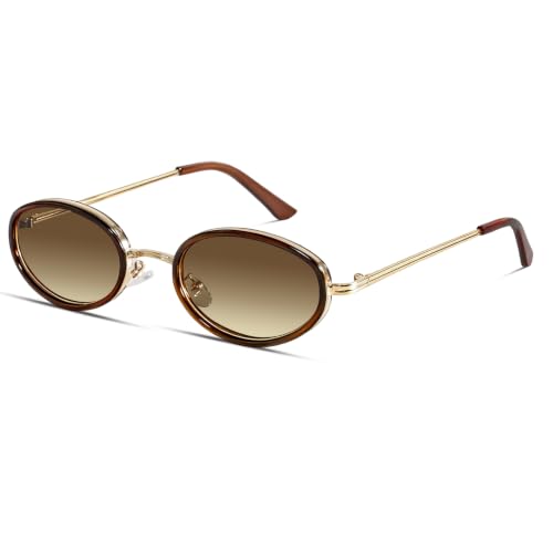 Image of boten Retro Oval Sunglasses for Women 90s Small Gold Frame Sun Glasses Lightweight Cute Chic Sunnies