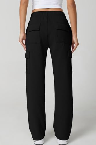 Image of QINSEN Baggy Medium Waist Elastic Sweatpants for Womens Casual Long Fleece Cargo Pants with Pockets