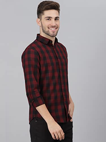 Image of Dennis Lingo Men's Cotton Box Checkered Slim Fit Casual Shirt with Chest Pocket, Full Sleeve Shirt for Formal & Casual Wear