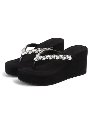 Image of TRYME Crystal Embellished Strap Slip on Wedges Heel Sandals For Women's