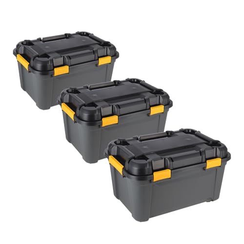 Kreher® Bunker Tough Aufbewahrungsbox 80L - 67 x 47,5 x 39 cm - IP67 wasserdicht & staubdicht, UV-beständig, schlagfest - Ideal für Werkzeug, Garage, Camping, Outdoor & Haushalt - 3 Stück