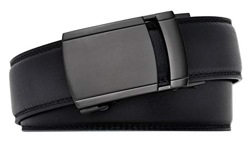 Hampton Leather Belt with Innovative Contempo Magnum Ratchet Belt Buckle - One Size Fit, Astro Black