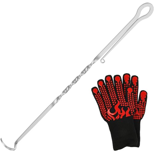 BBQ Meat Hook Flipper with Glove, Stainless Steel Pigtail Food Flipper, Pig Tail Meat Flippers, Heat Resistant BBQ Meat Hook, Heavy Duty BBQ Food Turner, Flipping Vegetables and Meat Great Tool