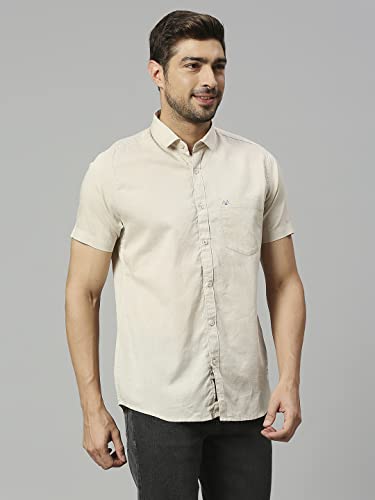 Image of Thomas Scott Men's | Solid | Half Sleeve | Slim Fit | Linen Blend | Spread Collar | Casual Shirt