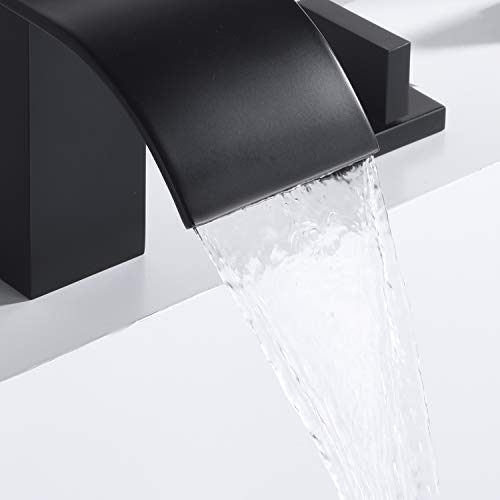 Sumerain Black Waterfall Tub Faucet Deck Mount 3 Hole Widespread Bathtub Faucet With Valve #TOP4