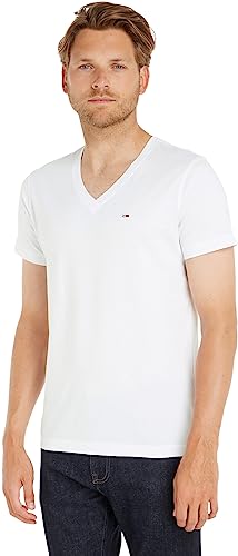 Tommy Hilfiger T-Shirt Herren Kurzarm TJM Original V-Ausschnitt, Weiß (Classic White), M