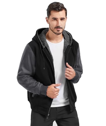 SWISSWELL Men Zip Up Hoodies Sherpa Lined Jacket Heavyweight Fleece Sweatshirt Winter Warm Hooded Coat4
