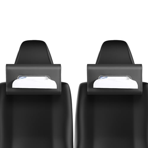 Image of WHHMK Large Car Tissue Holder Refill Easily Clamshell Opening, Black 2PC | Tissue Box Cover Keep Car Tidy, Premium PU Leather Backseat Napkin Rectangle Organizer in Auto, Fits 100-150 Count Tissues