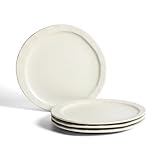 Stone Lain Oasis Stoneware Plate Dish Set, 4-Piece Dinner Plates - Ceramic Serving Dishes for 4 People - Microwave & Dishwasher Safe, White