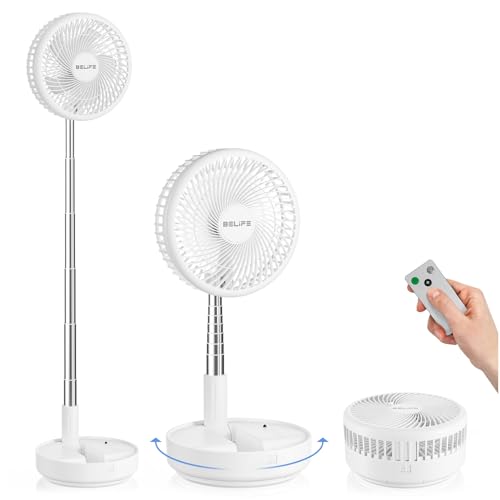 Belife X8 Portable Fan, Cordless 7200mAh Battery Operated Oscillating Fan, USB Rechargeable Desk Floor Fan with Remote, Foldable Telescopic Fan for Home Bedroom Sleeping Office Camping Travel (White)