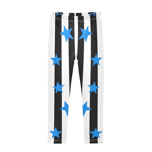Blue Stars Stripe Girls Leggings Soft Stretch Workout Yoga Dance Pants for Kids Casual Tights