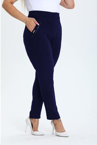 Kendindza Collection Damen Hosen elegant Stoffhose Damen elegant Hose Damen elegant Anzughose Damen Damenhose mit Gummizug Stretch Hose Damen Blaue Hose Damen elegant Schlupfhose Damen Blau Blau XXL