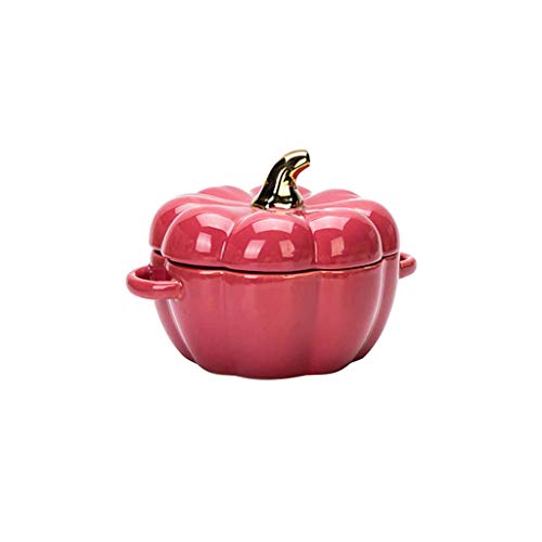 JLWM Zucca Zuppiera con 2 Maniglie, Zuppiere con Maniglie E Coperchio in Ceramica Porcellana Forno Microonde Cucina per Frutta Insalata Dolce-rosso-400ML