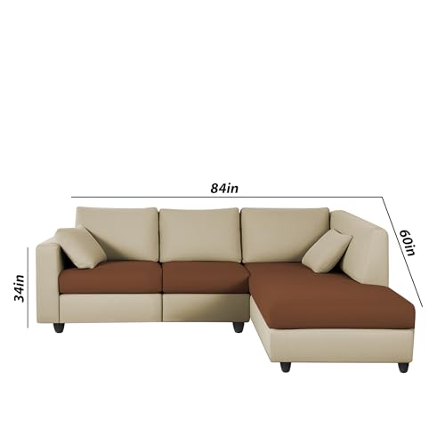 Image of Florian RHS 4 Seater L Shape Sofa Set for Living Room (Cream Brown Fabric) Premium Fabric Sofa