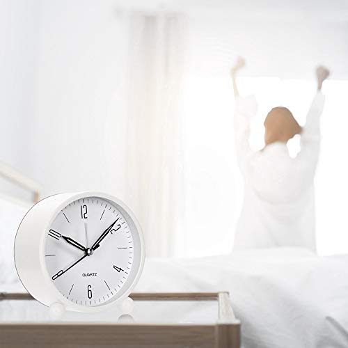 Tearoo Analog 4 Inch Round Alarm Clock Non Ticking, Battery Operated And Light Function, Super Silent Alarm Clock, Simple Stylish Design For Desk/Bedroom #TOP4