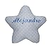 Cojín estrella personalizado para bebés, con su nombre, bordado a máquina. Tamaño pequeño 29X29cm y peso110gr.