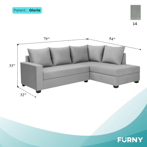 Image of FURNY Gloria 4 Seater Fabric RHS L Shape Sofa Set (Light Grey) Premium Velvet Finish | Durable Comfort | Ideal for Living Room