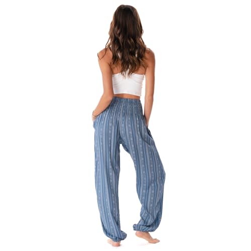 Image of Lotus and Luna Women's Harem Pants Thai Pants for Beach & Lounge High Waisted Flowy Boho Pants Genie Pants Yoga Pants