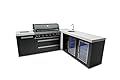 Mont Alpi MAi805-BSS90BEVFC 44-inch 6-Burner 115000 BTU 90 Degree Corner Black Stainless Steel Gas Outdoor Kitchen Bar Island Grill w/Wine Cooler Beverage Center Refrigerator + Infrared Side Burner