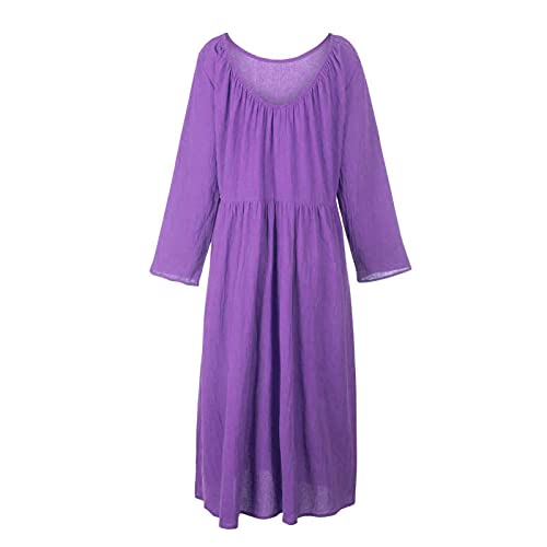 Vestido feminino solto de manga comprida com bolsos vintage plus size vestido casual Boho de férias