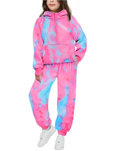 Image of Arshiner Girls 2 Piece Outfits Sweatsuit Half Zip Sweatshirt and Sweatpants | Fall Winter, Drop Shoulder Long Sleeve, Thumbhole Hoodies, with Sweatpant, Jogger Set, Sweat Set, Tracksuits with Pockets
