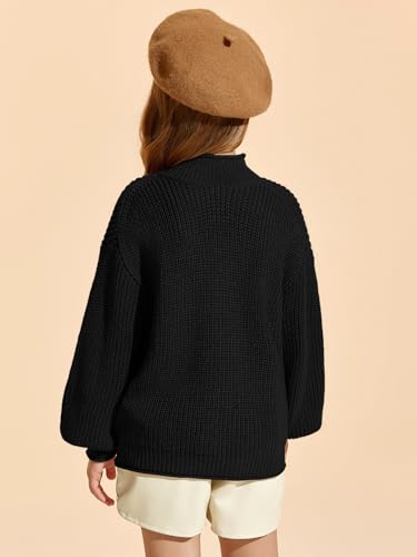 Image of rrhss Girls Mock Neck Loose Knit Sweaters Kids Long Sleeve Slouchy Warm Cute Fashion Pullover Tops 5-14 Years Black