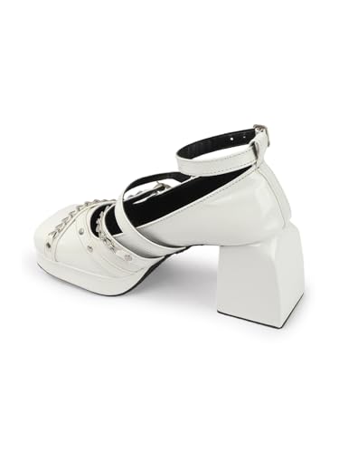 Image of TRYME Women's Ankle Buckle Strap Mary Jane with Chain Chunky Block Heel Sandals